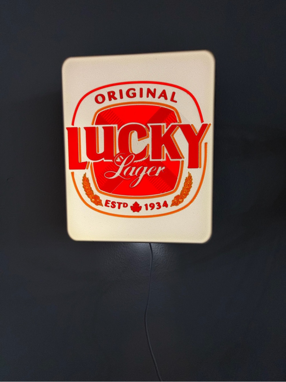 Lucky Brand Red and Cream Lighted Wall Sign